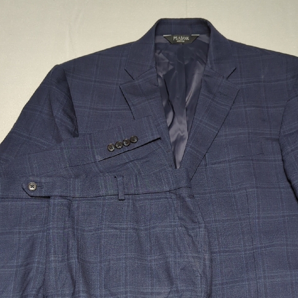 Jos. A. Bank Travelers Wool Blend Blue Plaid Mens Suit 42R